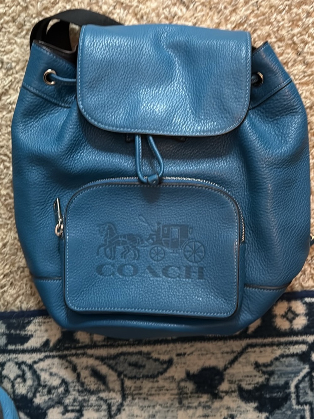 Coach Blue Leather Drawstring Backpack